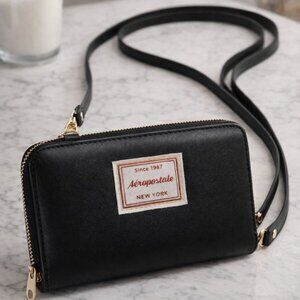 Aeropostale Black Double Zipper Mini Bag with Removable Strap